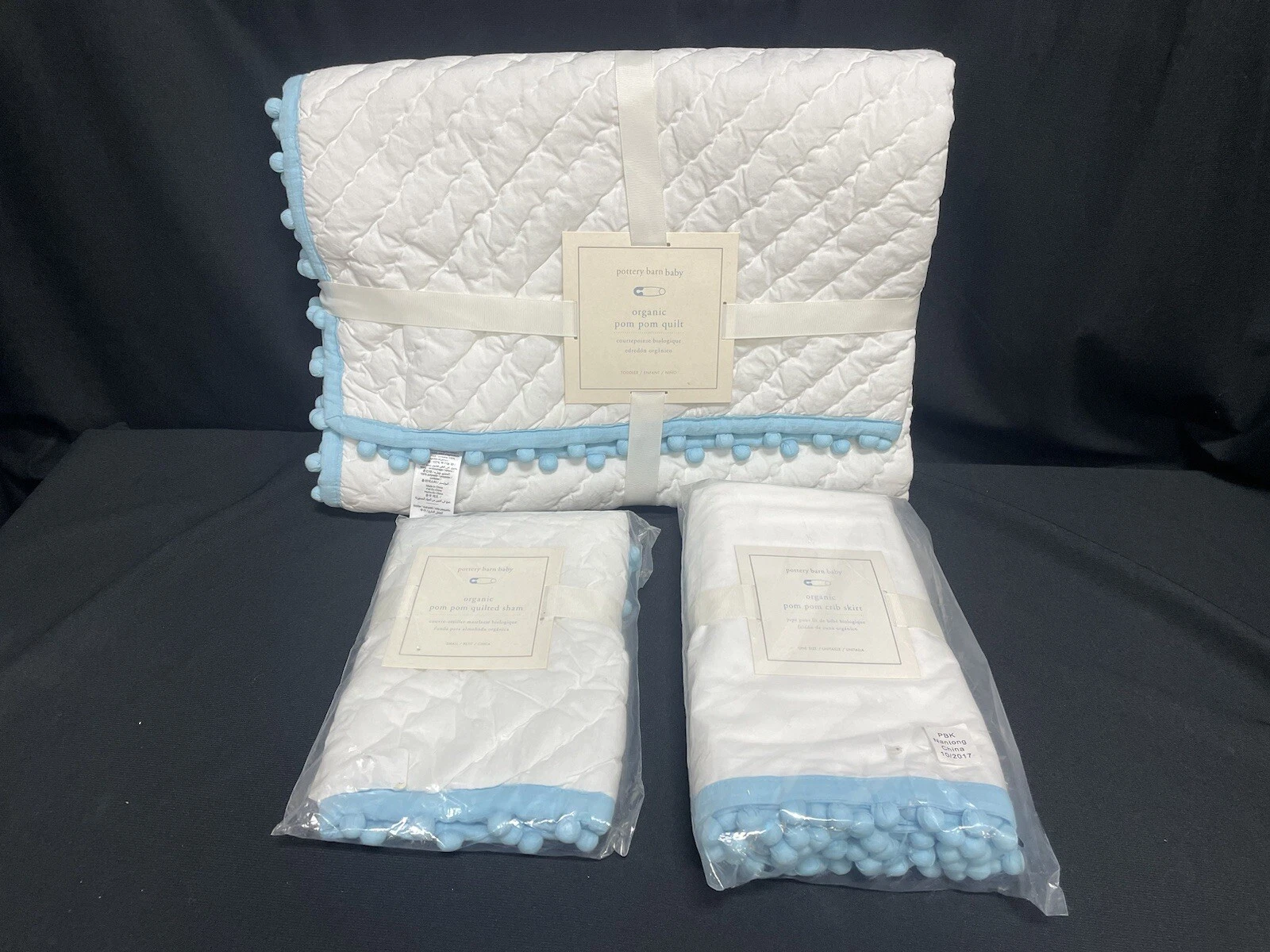 Pottery Barn Baby Organic Pom Pom Quilted Crib Bedding Quilt Sham Skirt NEW
Opens in a new window or