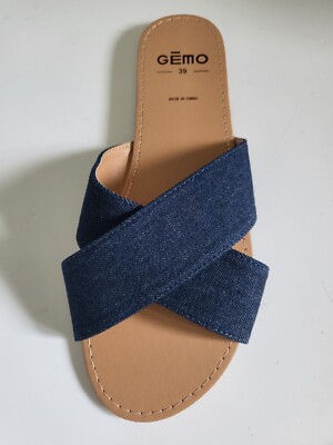 GEMO Claquettes bleues jeans croisées talon plat Taille 39