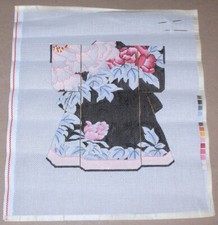 "Kimono" Black w/ Flowers  Leaves Handpainted Needlepoint Canvas