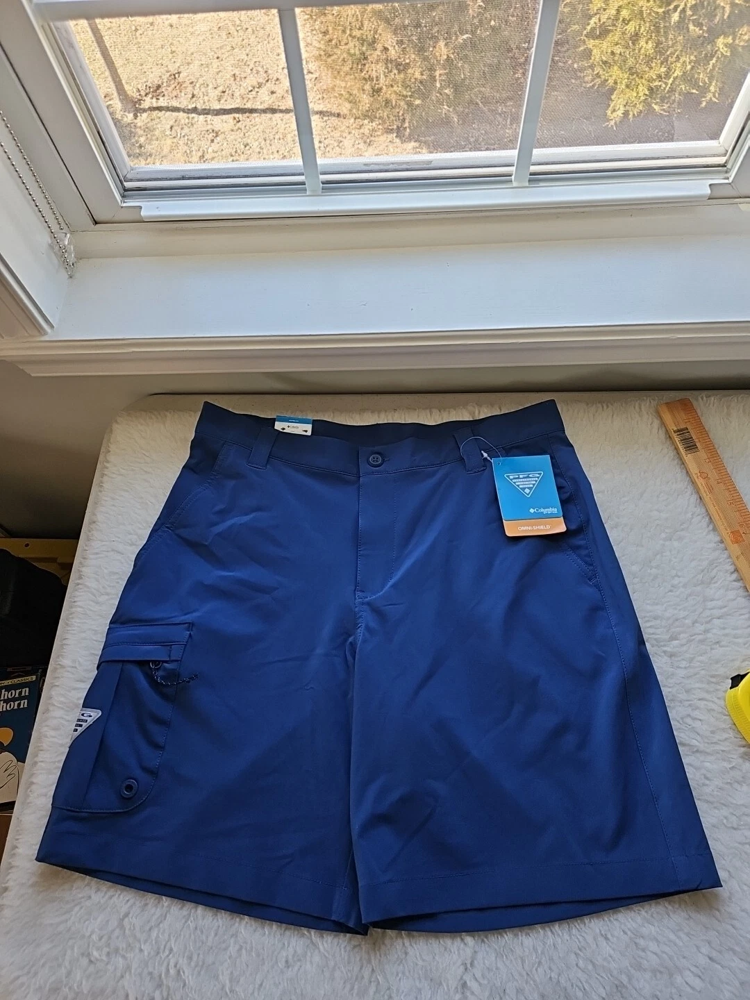 Mens COLUMBIA PFG Shorts Size 32 NEW With TAGS Navy Inseam 8" Fishing