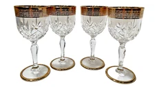 Set Of 4 Vintage Royal Crystal Rock RCR Gold Trimmed Stemmed WINE Glasses