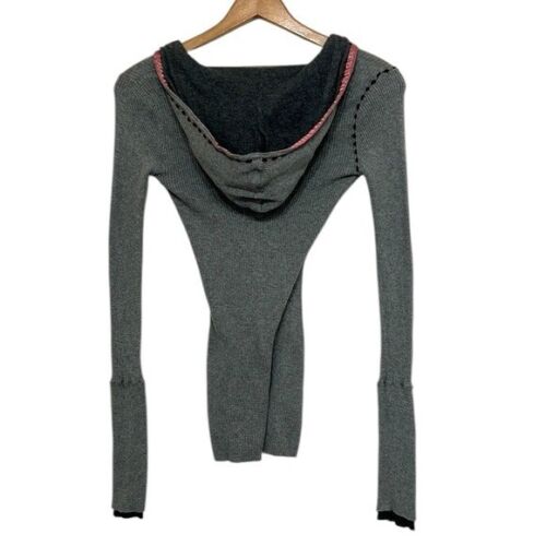 Y2K Haut Manches Longues Femme Petit Nick et Mo Gris Stretch Capuche Grunge Fairy - Photo 6 sur 9
