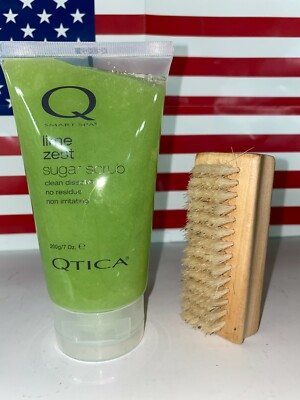 QTICA Smart Spa SUGAR SCRUB for Manicure & Pedicure 7oz. Lime Zest & Brush