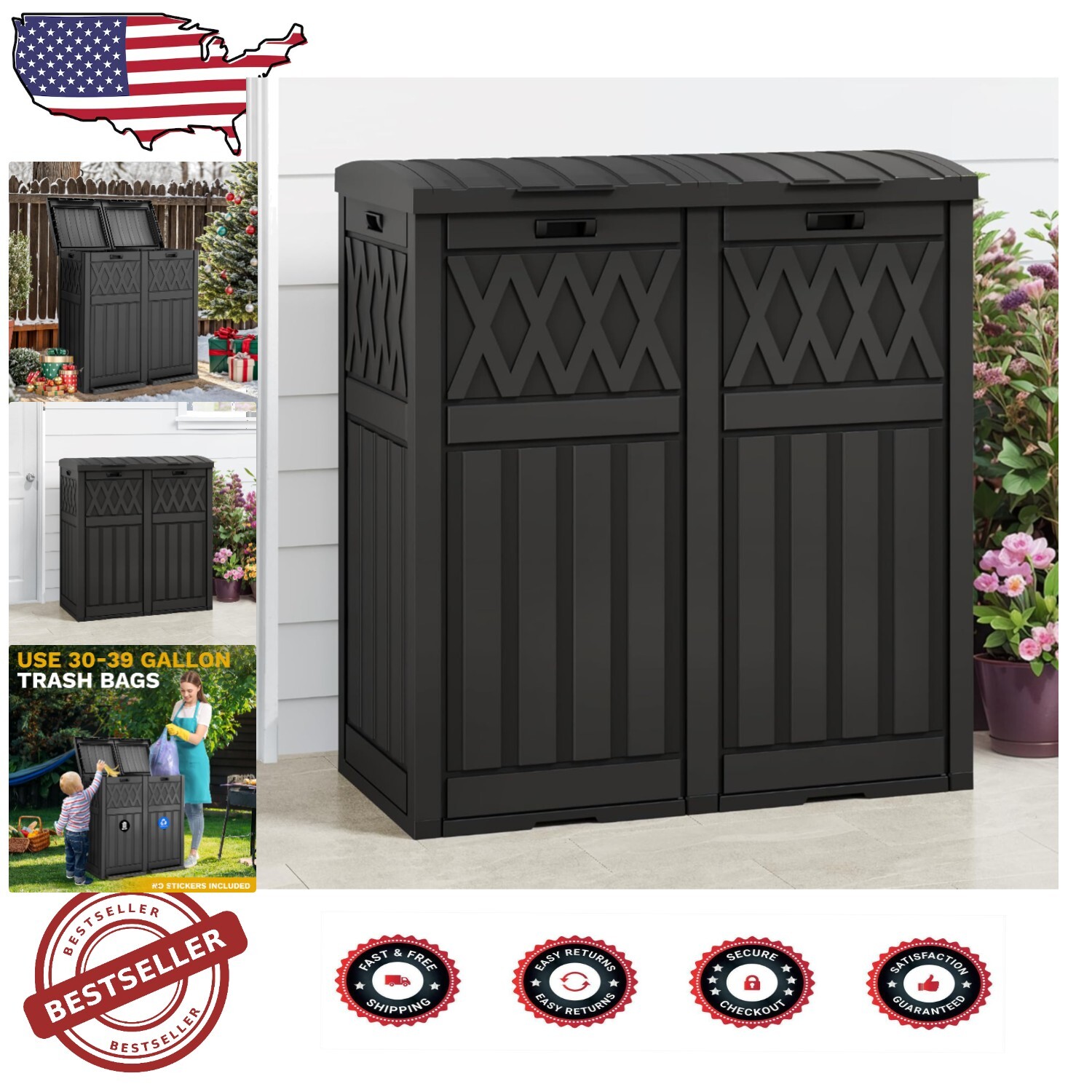 Rectangular Outdoor Trash Can with Slidable Drip Tray for Any Space