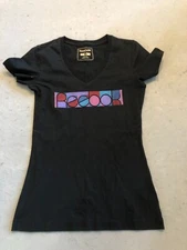 Reebok Shirt Women's Small V-Neck Black Cotton Active Casual Tee