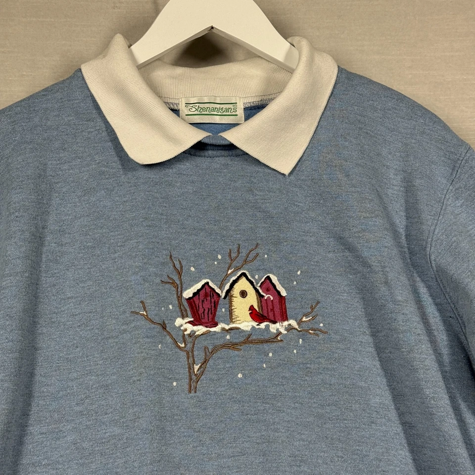 Suéter Shenanigans De Colección Mujer L Azul Abuela Abuela Abuela Cuello Invierno Pajarera Foto 3 de 4