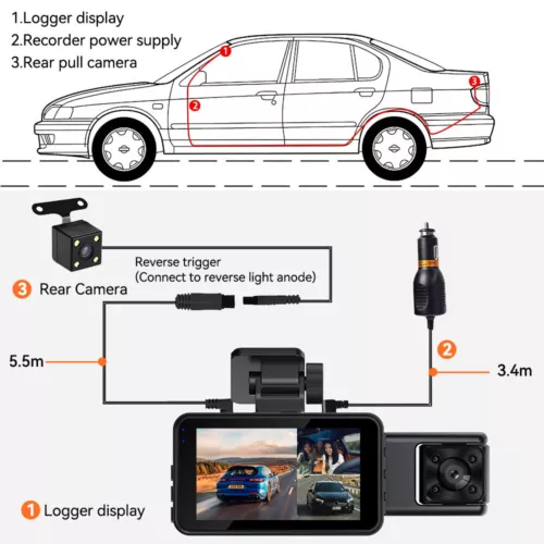1080P HD Car Dash Cam Front/Inside/Rear Car DVR Dash Camera WiFi Video Recorder - Picture 6 of 16