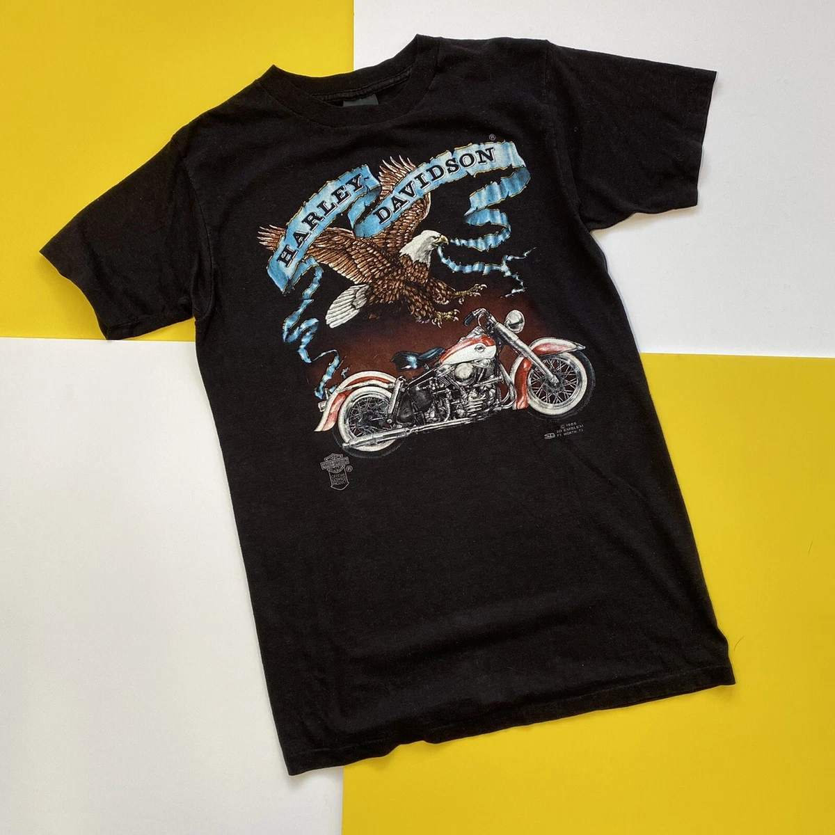 RARE Vintage Harley Davidson Motorcycle 3D Emblem Biker T Shirt. Eagle Tee M 80s
