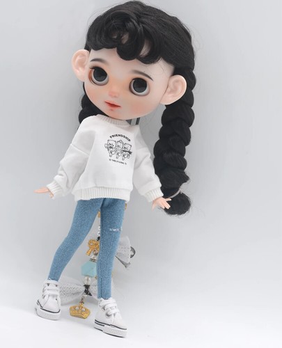 Mode Outfit Set Leggings Sweatshirt weiß Turnschuhe für 12" Blythe Puppe BJD OB - Bild 12 von 24