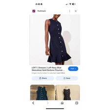 LOFT Navy Blue Sleeveless Gold Buttons Flounce Skirt Sailor Dress Size 12 NWT