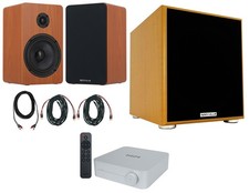 2 Rockville RockShelf 58C 5.25" Wood Bookshelf Speakers Bluetooth/Wifi Amp Sub