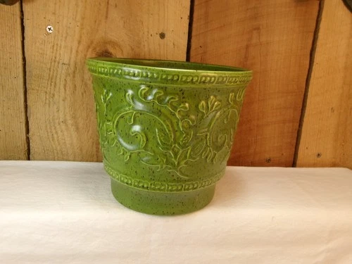 Vintage Haeger USA No.1 Art Pottery Green Leaf Vine Pattern 5.75" Planter