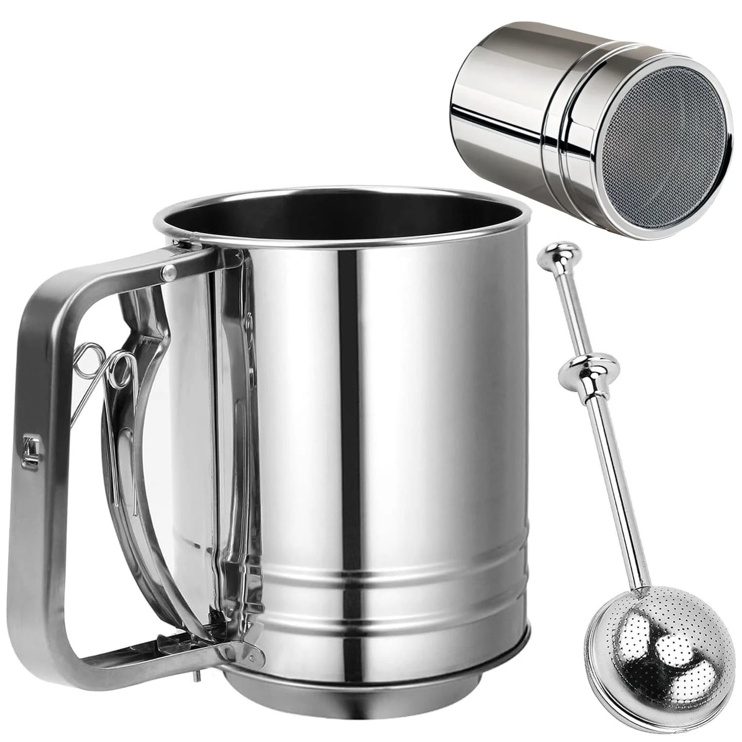 Flour Sifter Stainless Steel 3 Double Layer Fine Mesh Sifter Flour Strainer 3...