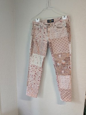 Patchwork Skinny Jeans 8 Blush Paisley Floral Boho Cottagecore Festival Hippie