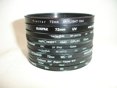 Lot of 10 72mm lens filter UV,  CPL, skylight - AS IS filters #4979g