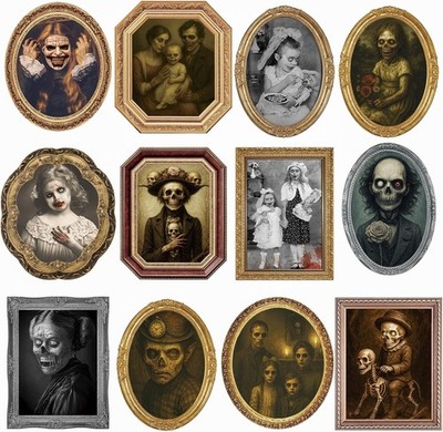 12-Pk Lenticular Scary Portraits, Halloween Decor, 3D Changing Face Moving Pictu