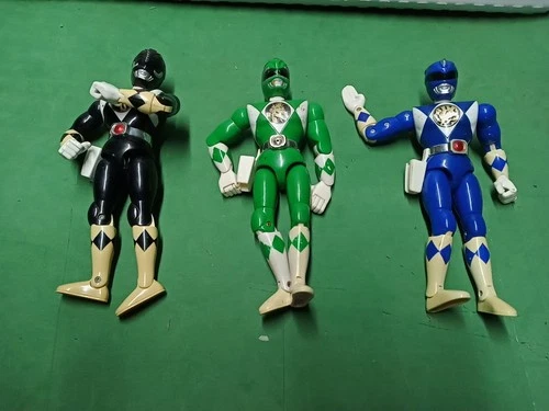 Vintage Lot Of 3 Bandai Mighty Morphin Power Ranger Green Black Blue 8" Figure