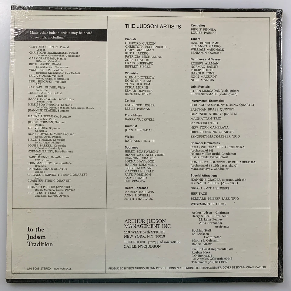 JUDSON SAMPLER Vinyl LP (Rare Sealed Private Pressing) VARIOUS CLASSICAL ARTISTS - Image 2 of 2