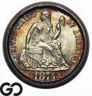 1875 Seated Liberty Dime, Beautiful Album Rainbow Toner, Sharp Solid Gem BU++
