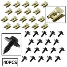 40X Metal Car Screw Body Fender Bumper Retainer U Nuts Clips Gasket Fastener Kit