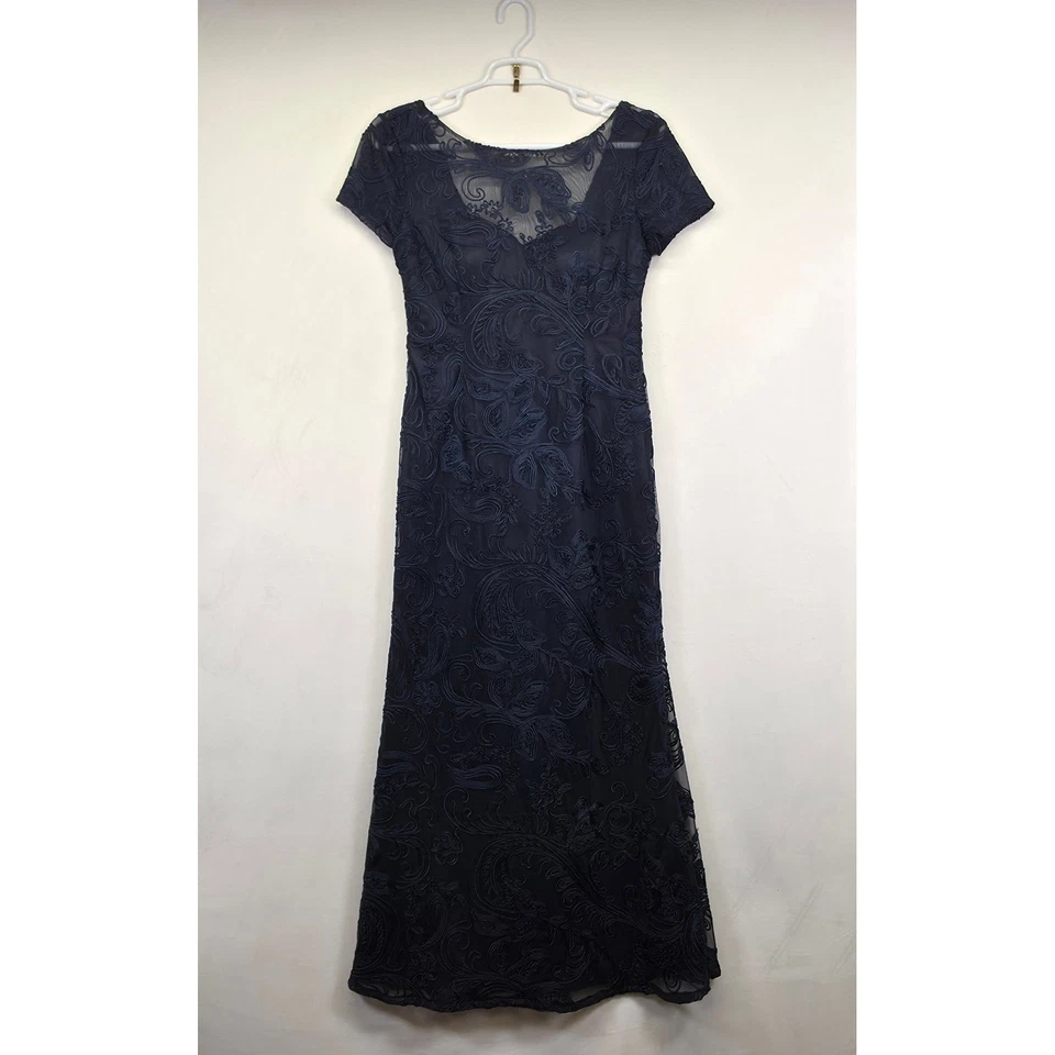 JS Collections Maxi Dress Womens 12 Blue Floral Lace Overlay Evening Formal Gown - Image 2 of 4