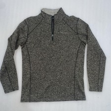 Eddie Bauer Fleece Mens Medium Gray Heather Quarter Zip Pullover Outdoor EUC