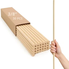 30pcs Birch Dowel Rods 3/8 x 24 Inch - Long Wooden Dowels for х 24 
