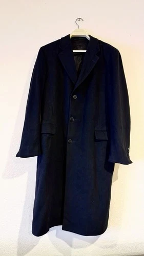Vintage Neiman Marcus 100% Cashmere Men's Long Overcoat Black Made in England image 2