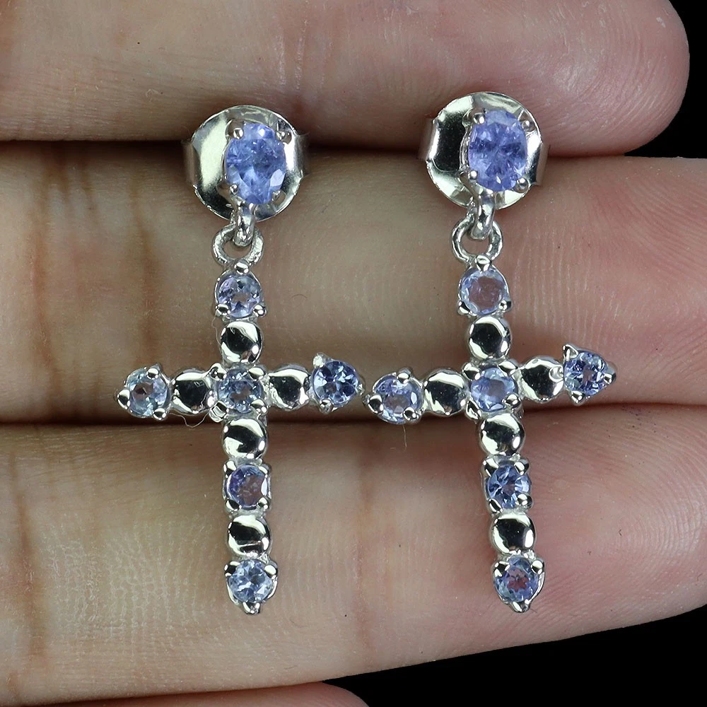 Orecchini di lusso naturale di pietra principale tanzanite tanzanite | Acquisti Online su