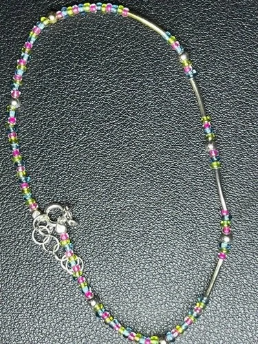 B7373 MS Sterling silver 925 Pastel Seed Bead Tube Anklet Bracelet   9-10"