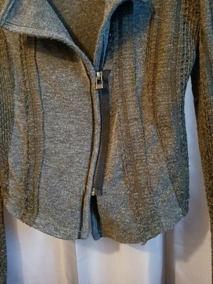 Cárdigan Suéter Mujer Miss Me Diseñador XS Gris Verde Marrón Crochet y Punto Cremallera Foto 4 de 4