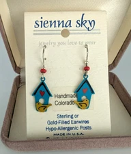 Sienna Sky Blue BIRDHOUSE Earrings, Sterling Silver Hooks; Made in USA;
