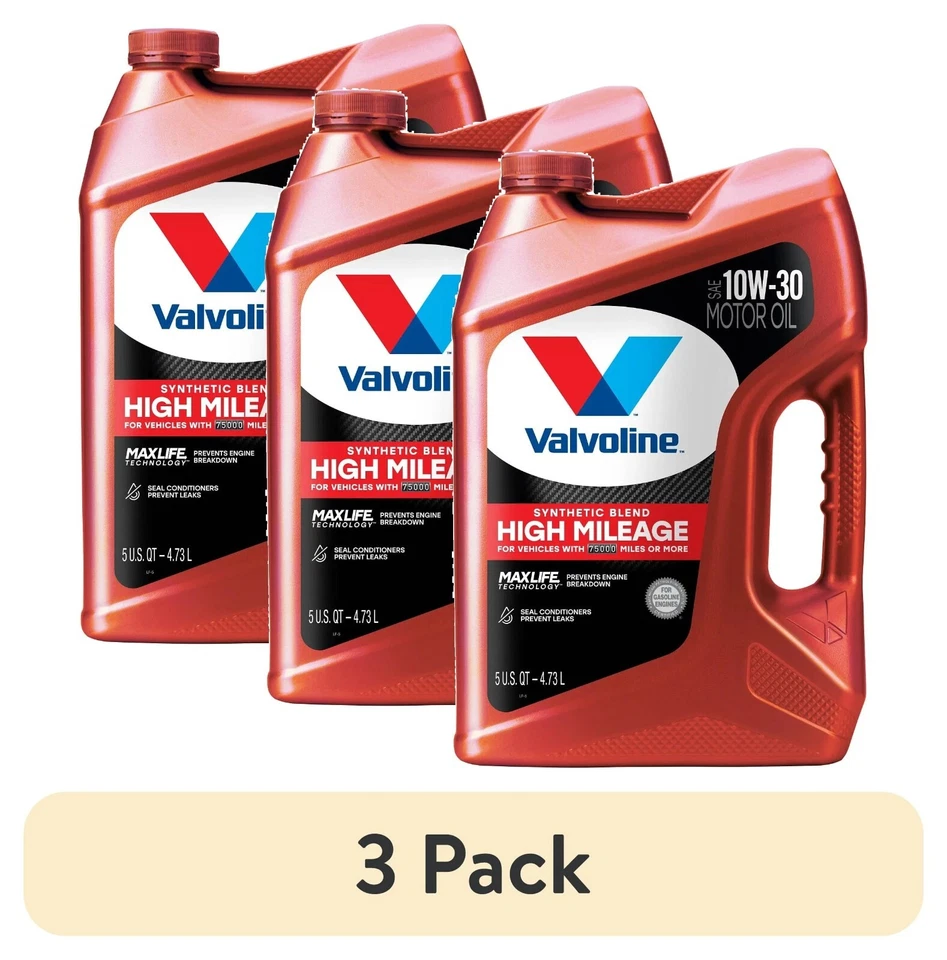 (Paquete de 3) Aceite de motor Valvoline alto kilometraje MaxLife 10W-30 mezcla sintética 5 cuartos de galón Foto 2 de 4