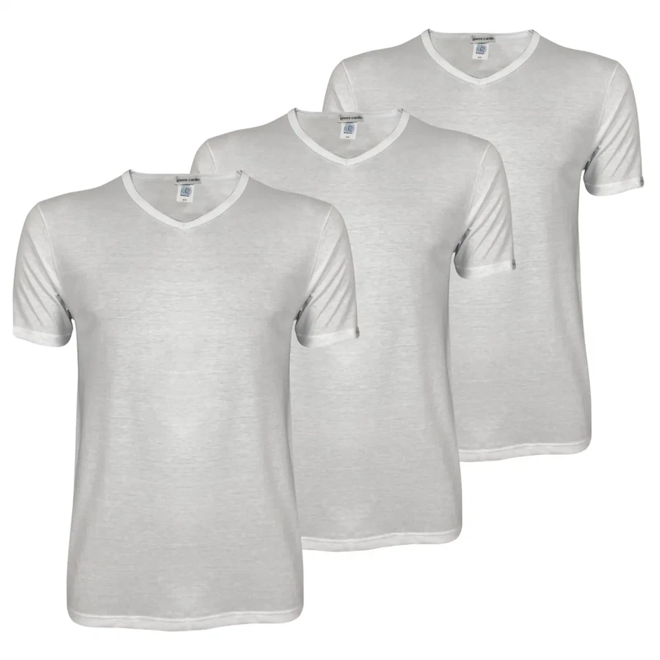 3 maglie da uomo t-shirts collo a V mezza manica cotone Pierre Cardin Siviglia - Immagine 2 di 4