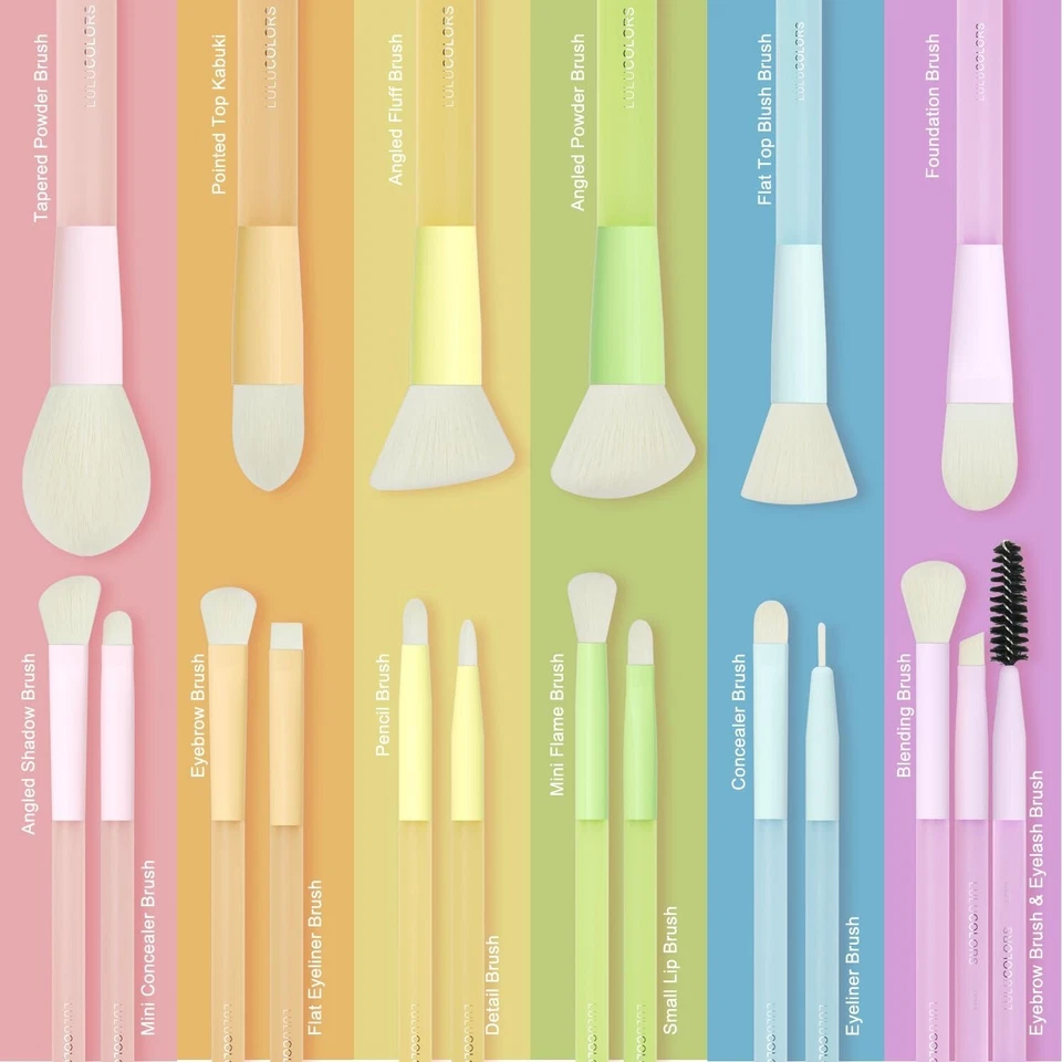 Juego de brochas de maquillaje de 18 piezas con asas de goma translúcida y bolsa de viaje - 3 colores Foto 2 de 4