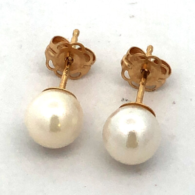 Jacmel Mauritius JCM 14K Gelbgold Perlen Solitär Hochzeitstag Ohrstecker