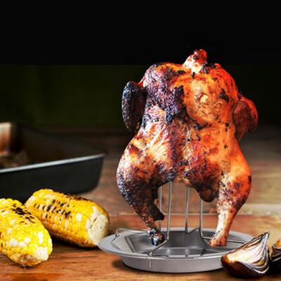 Roast Chicken Holder Steel Upright Roaster Rack BBQ Pan Stand Grilled