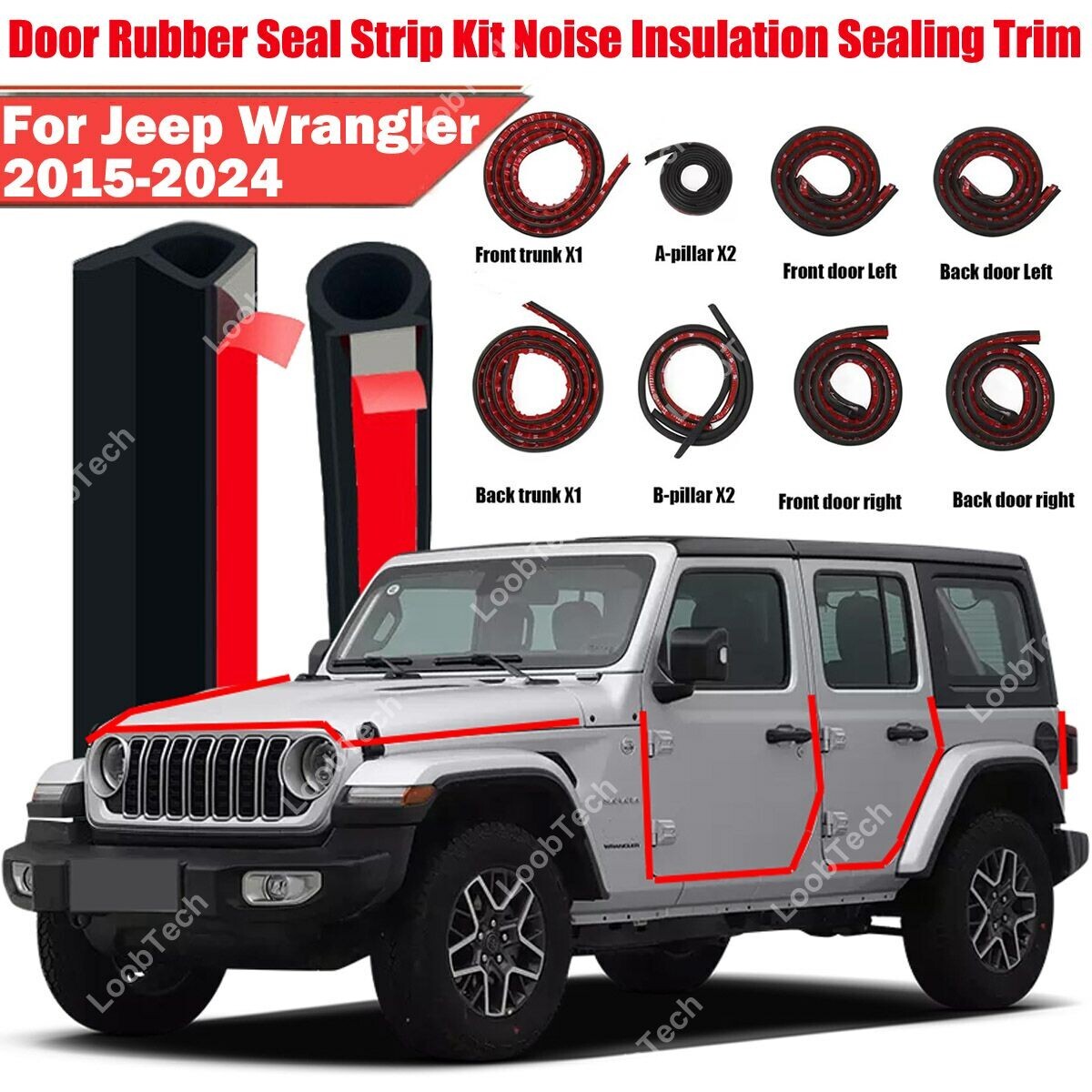 For Jeep Wrangler 15-24 Door Rubber Seal Strip Kit Noise
