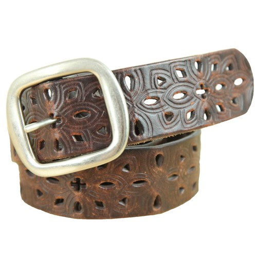 Fossil Brown Leather And Silver Floral Belt Western Boho L  display picture 1