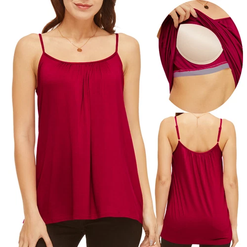TANK TOP Womens Stretch Long Workout Fitness Sport Yoga Built in Bra Basic Top - Picture 42 of 61
