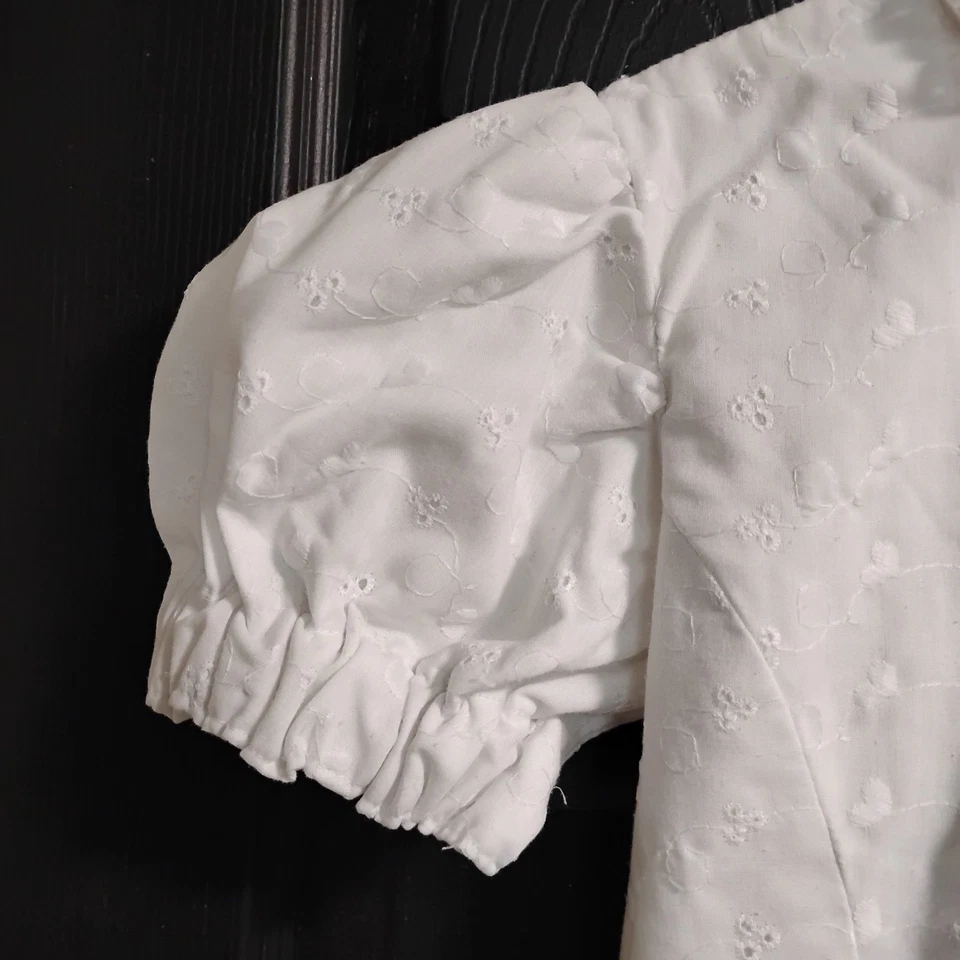 vintage handmade white eyelet puff sleeve dress size 5 Bridal Party 80s Cottage - Image 4 of 4