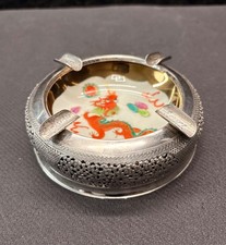 Aschenbecher 900 Silber Vietnam 63g  Porzellan Sch&auml;lchen Drachenmotiv Asiatika
