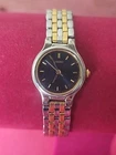 Vintage Ladies Seiko Watch 21mm Black Dial Two Tone Round V401-1291 Works