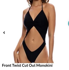 Lulu Fama Twisted Beauty Monokini Reversible Black Gold Swimsuit- Large