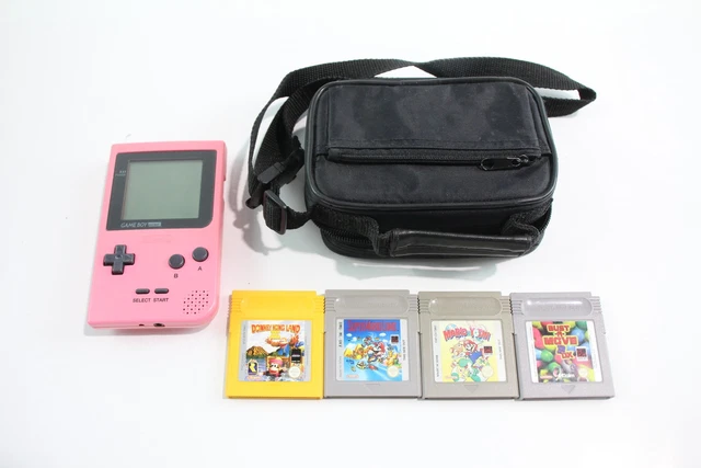Nintendo Gameboy Pocket Pink w/ Case & Games Inc Mario & Yoshi