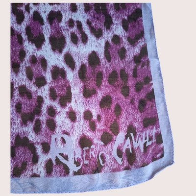 Roberto Cavalli vintage Silk scarf shiffon Animal Print Pink 20''X55'' wrap shawl