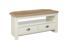 Image of Highgate Modern Corner TV Unit – Cream,Grey & Navy Blue with Oak Effect Top