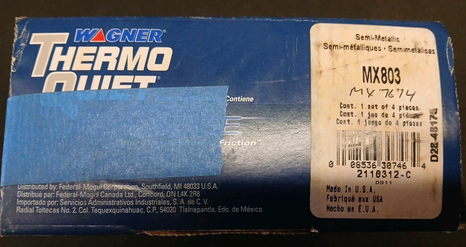 Wagner ThermoQuiet Edge 刹车片套件 - MX803 - 福特 Windstar (1999 - 2003) — 第 2/3 张图片