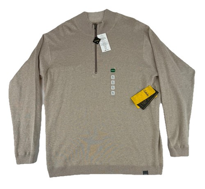 #ad Cabelas Reversible Zip Pullover Sweater Mens XL Khaki Heather Care Free NWT $11.80