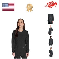 Womens Scrub Jacket Nurse Snap Front Medical Uniform with Pockets, 2-Way Stre...